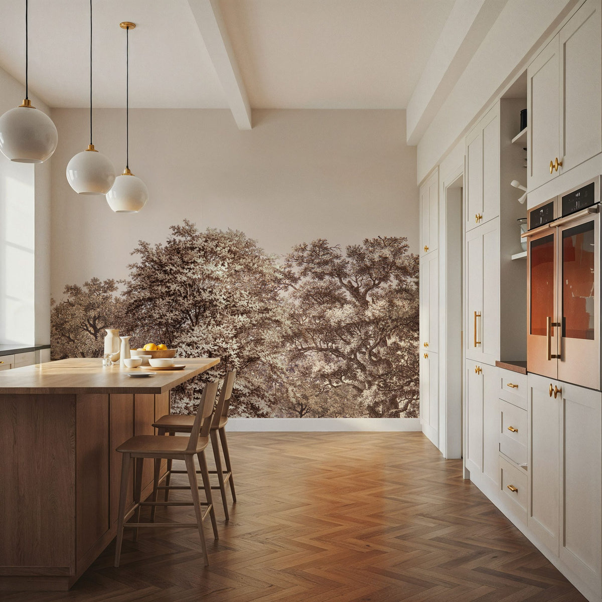 Over the Treetops, Sepia Mural Wallpaper - room preview 03
