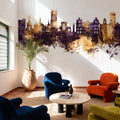 Wigan England Skyline Purple & Gold Mural Wallpaper - room preview 03