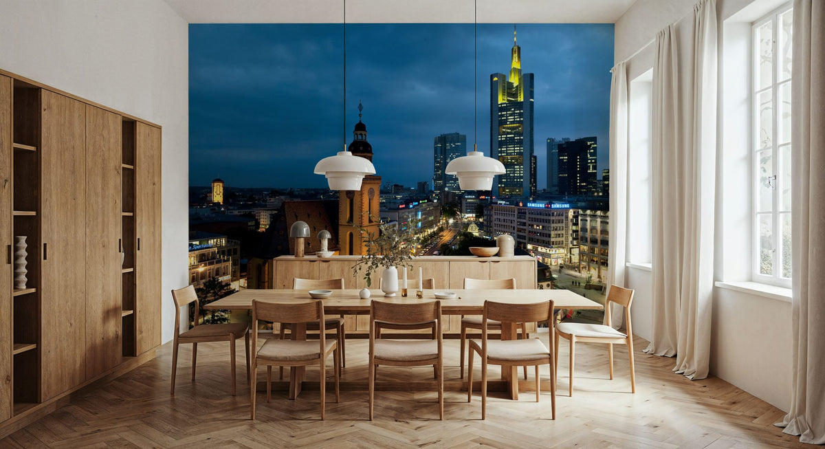 Sky Blue Twilight Metropolis Mural Wallpaper - room preview 03