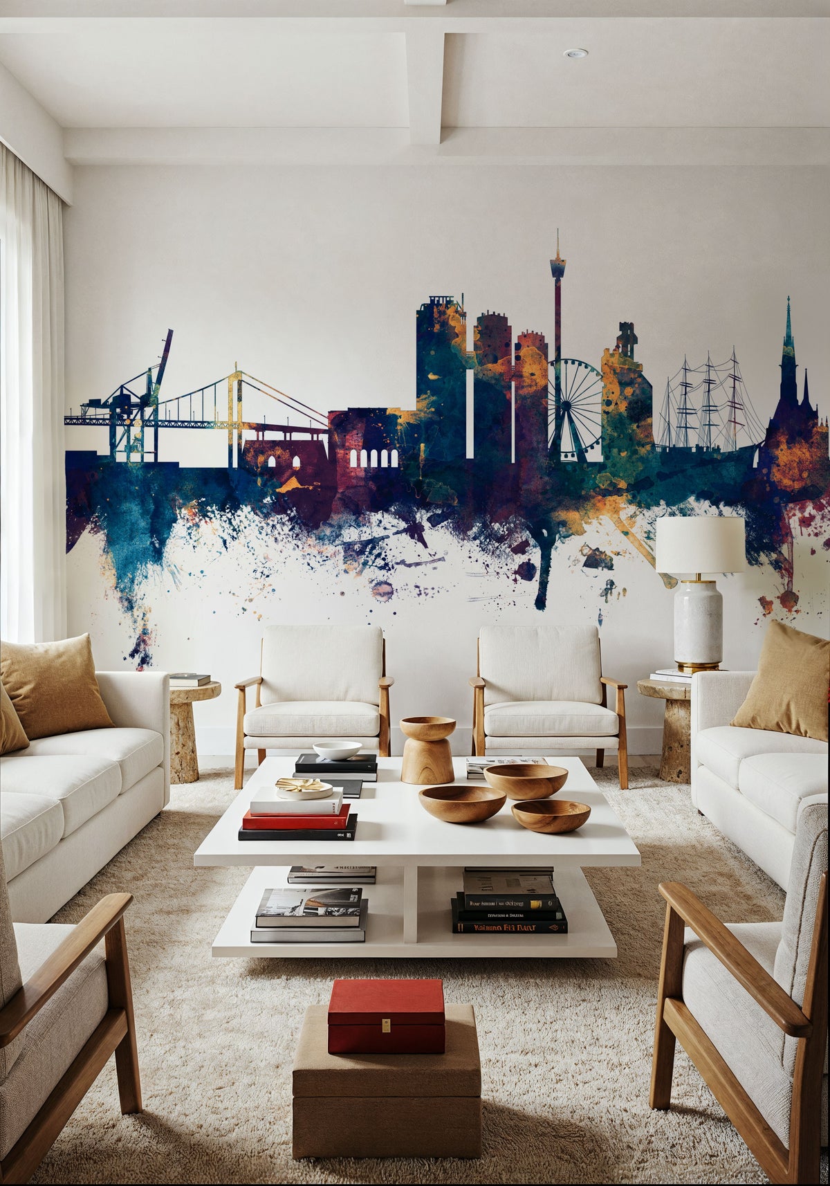 Gothenburg Skyline Blue & Bronze Mural Wallpaper - room preview 03