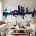 Gothenburg Skyline Blue & Bronze Mural Wallpaper - room preview 03