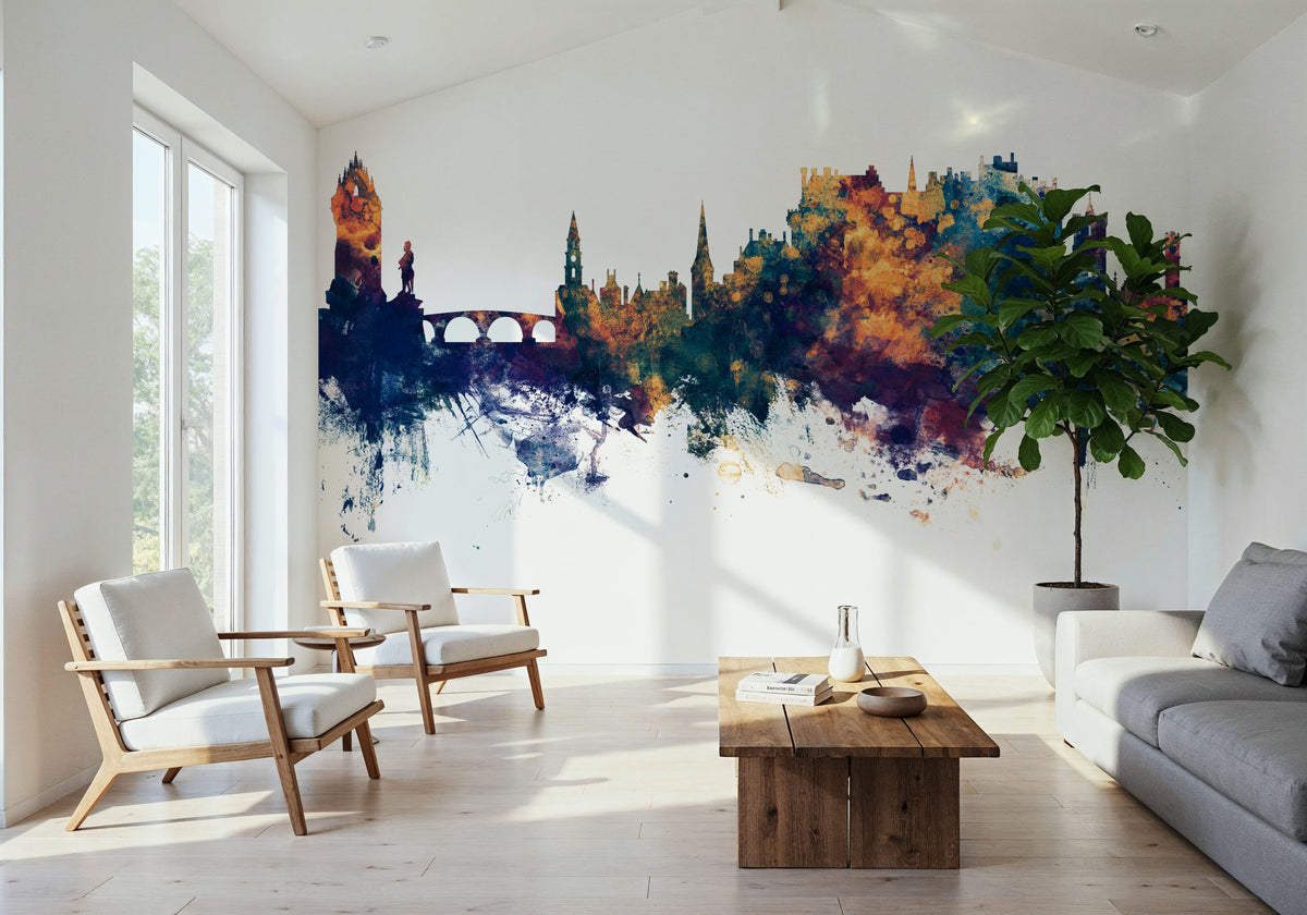 Stirling Scotland Skyline Blue & Bronze Mural Wallpaper - room preview 03