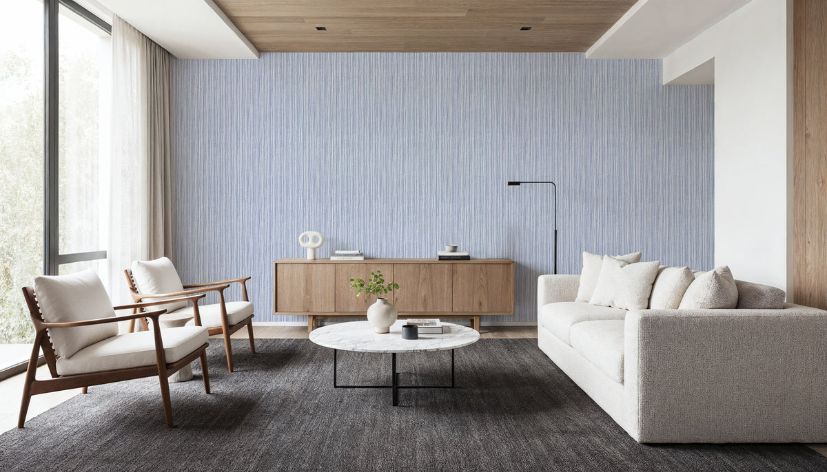 Textured Lines, French Blue Mural Wallpaper - room preview 03