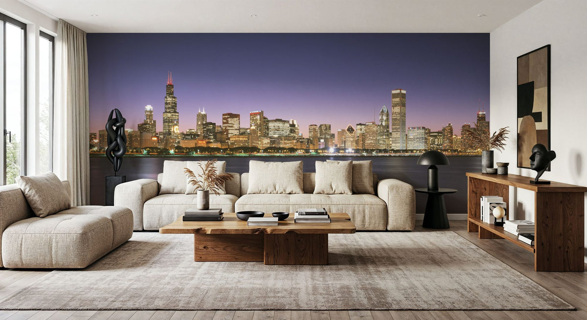 Twilight Skyline Silhouette Mural Wallpaper - room preview 03