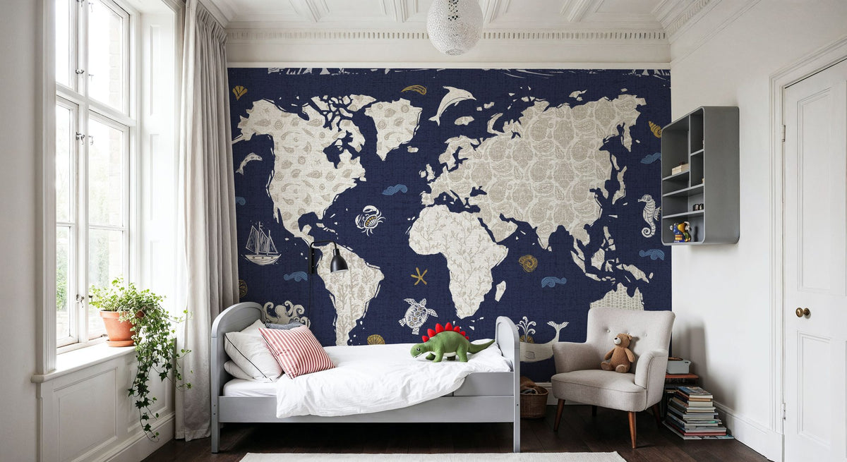 Sea This Map Blue Mural Wallpaper - room preview 03