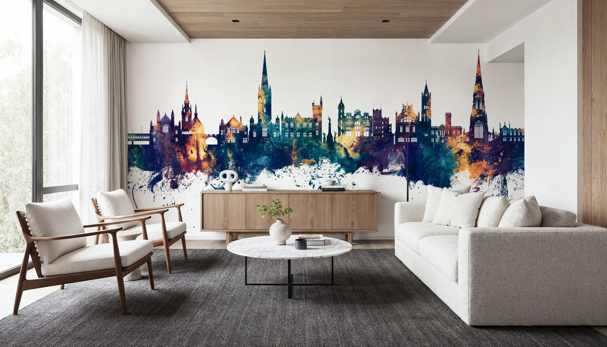 Derry Northern Ireland Skyline Blue & Bronze Mural Wallpaper - room preview 03