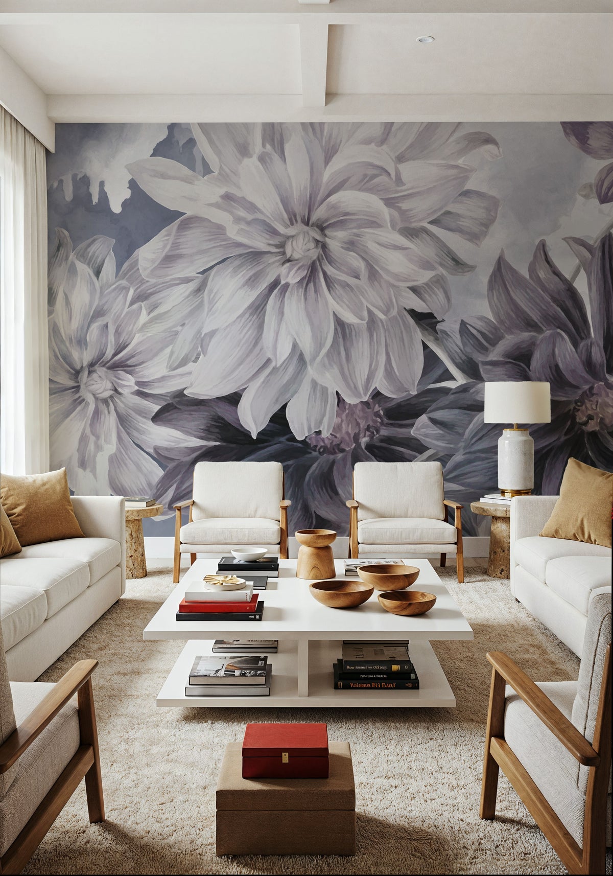 Focus on the Dahlia Gray Mural Wallpaper - room preview 03