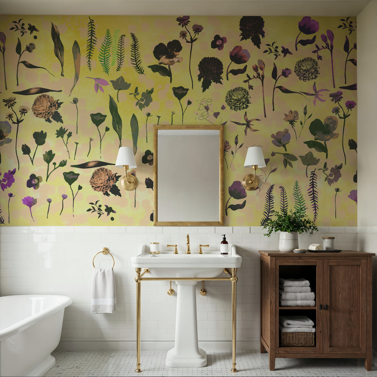 Floral Dream, Butter Yellow Mural Wallpaper - room preview 03