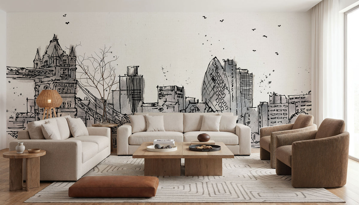 Skyline Sketches London Mural Wallpaper - room preview 03