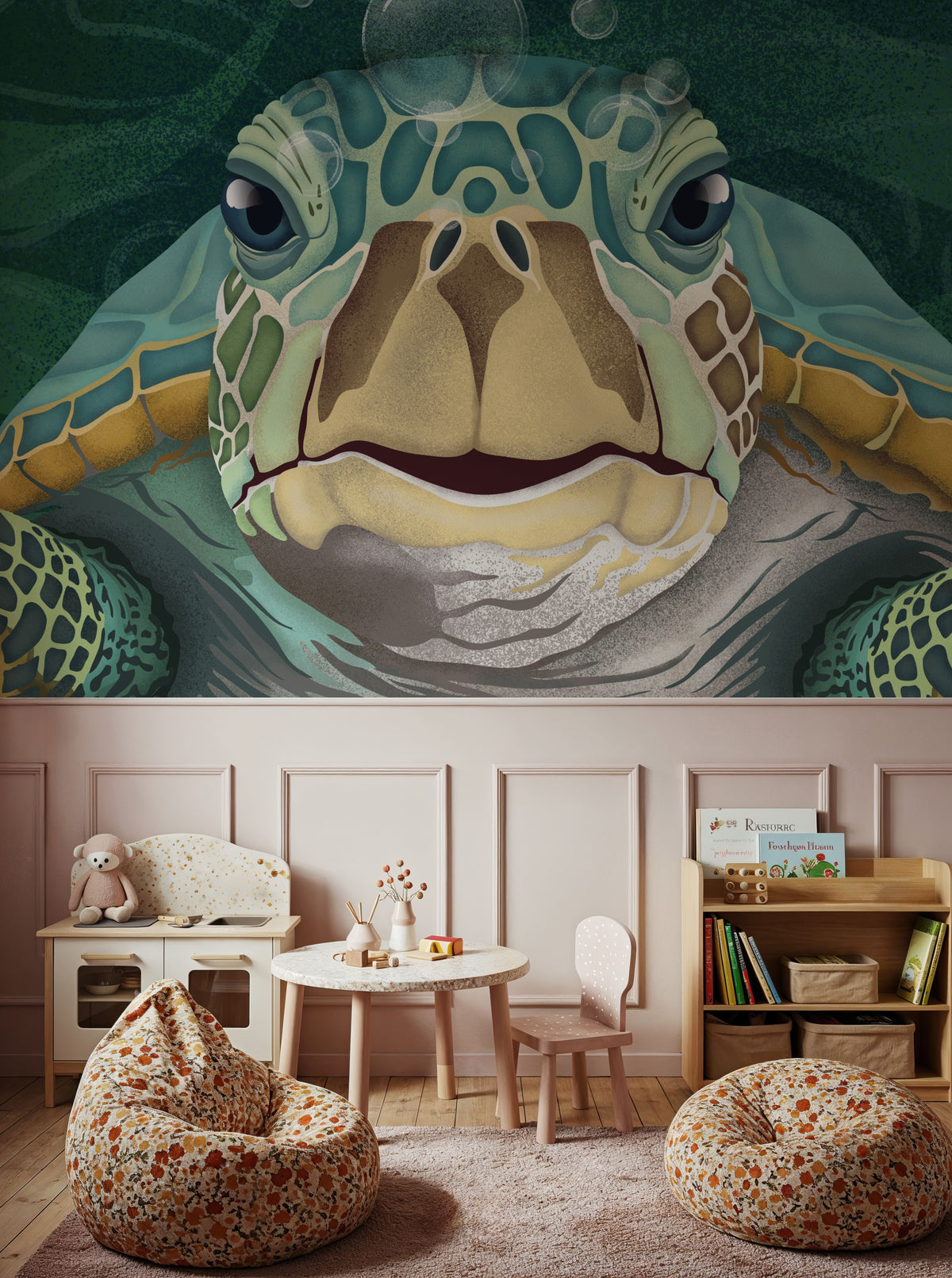 Hello Turtle, Emerald Mural Wallpaper - room preview 03