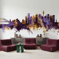Sydney Australia Skyline Purple & Gold Mural Wallpaper - room preview 03