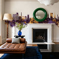 Stockport England Skyline Purple & Gold Mural Wallpaper - room preview 03