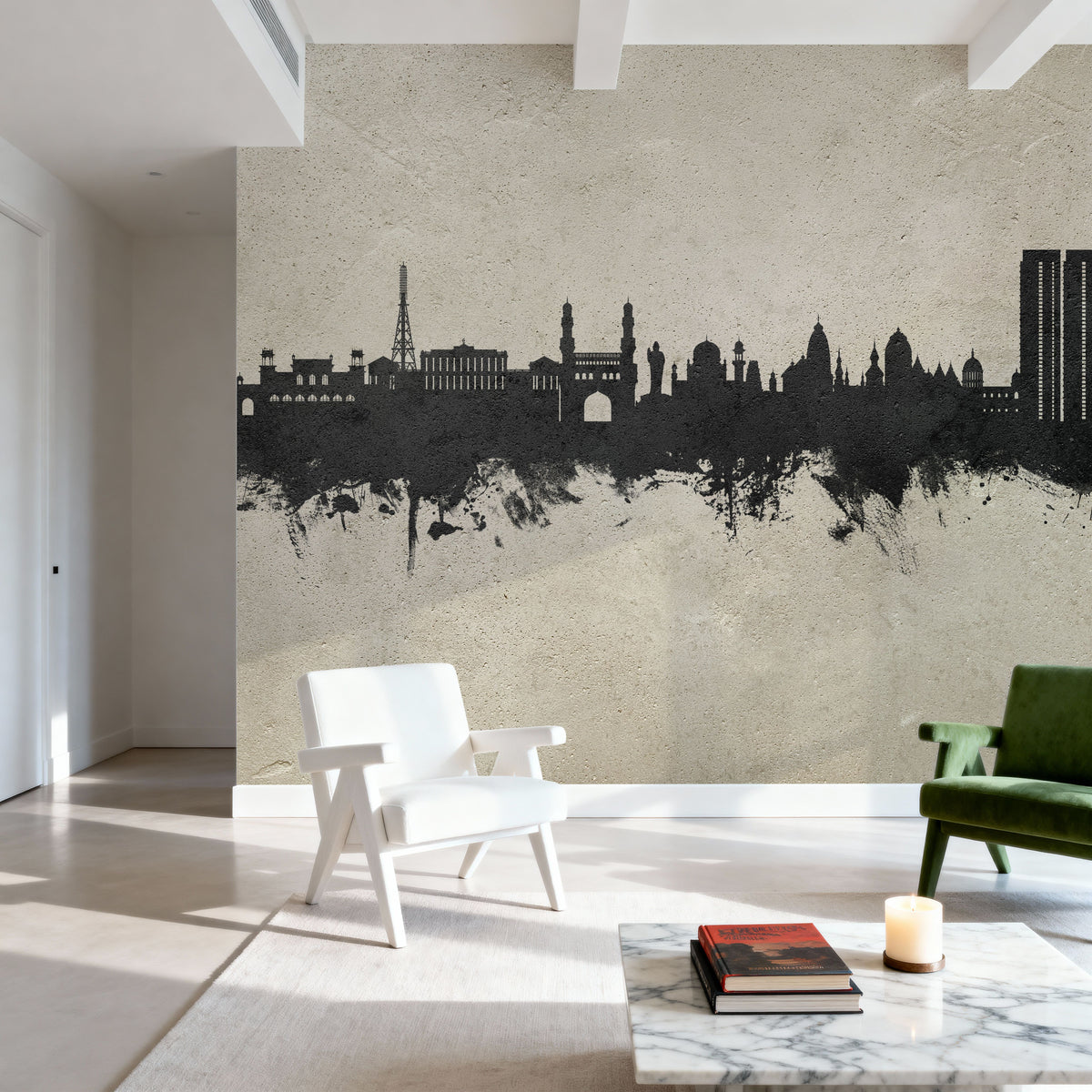 Hyderabad Skyline Concrete Mural Wallpaper - room preview 03