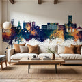 Saint-Étienne France Skyline Blue & Bronze Mural Wallpaper - room preview 03