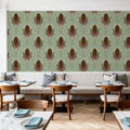 Pine Cone & Ornate Rackets, Mint Mural Wallpaper - room preview 03