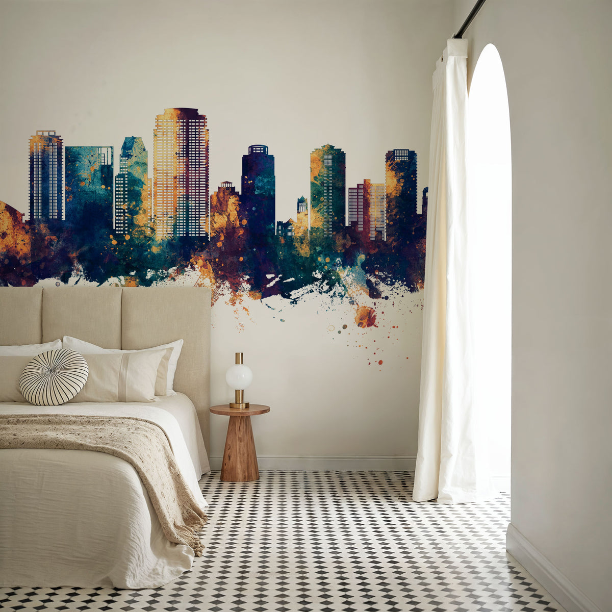 St Petersburg Florida Skyline Blue & Bronze Mural Wallpaper - room preview 03