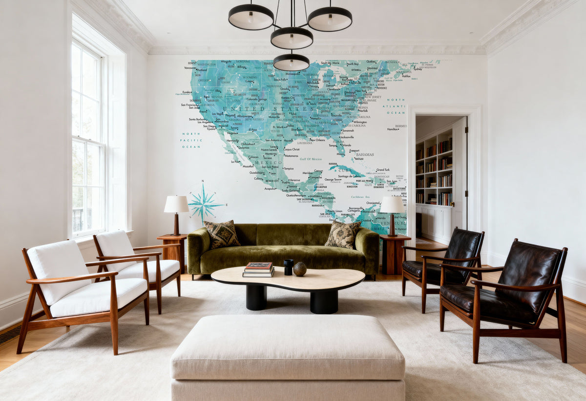 US Mexico Caribbean Map - Aquamar Mural Wallpaper - room preview 03
