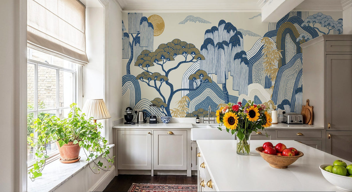 Whispers of the Mountain, White Mural Wallpaper - room preview 03