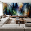 Watercolor Forest in Moonlight Mural Wallpaper - room preview 03
