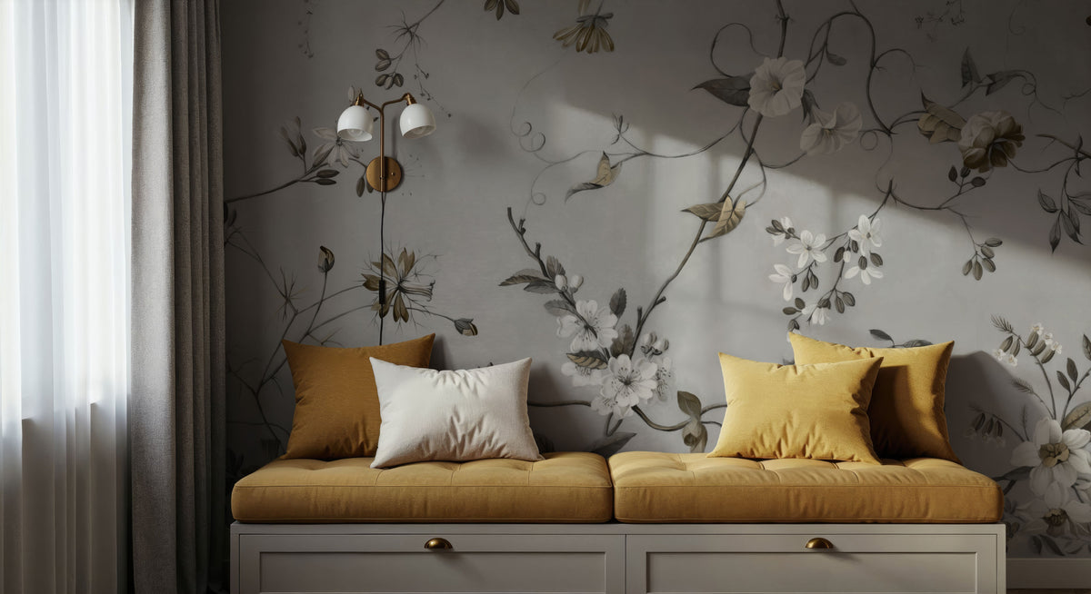 Floral Heaven, Ecru Mural Wallpaper - room preview 03