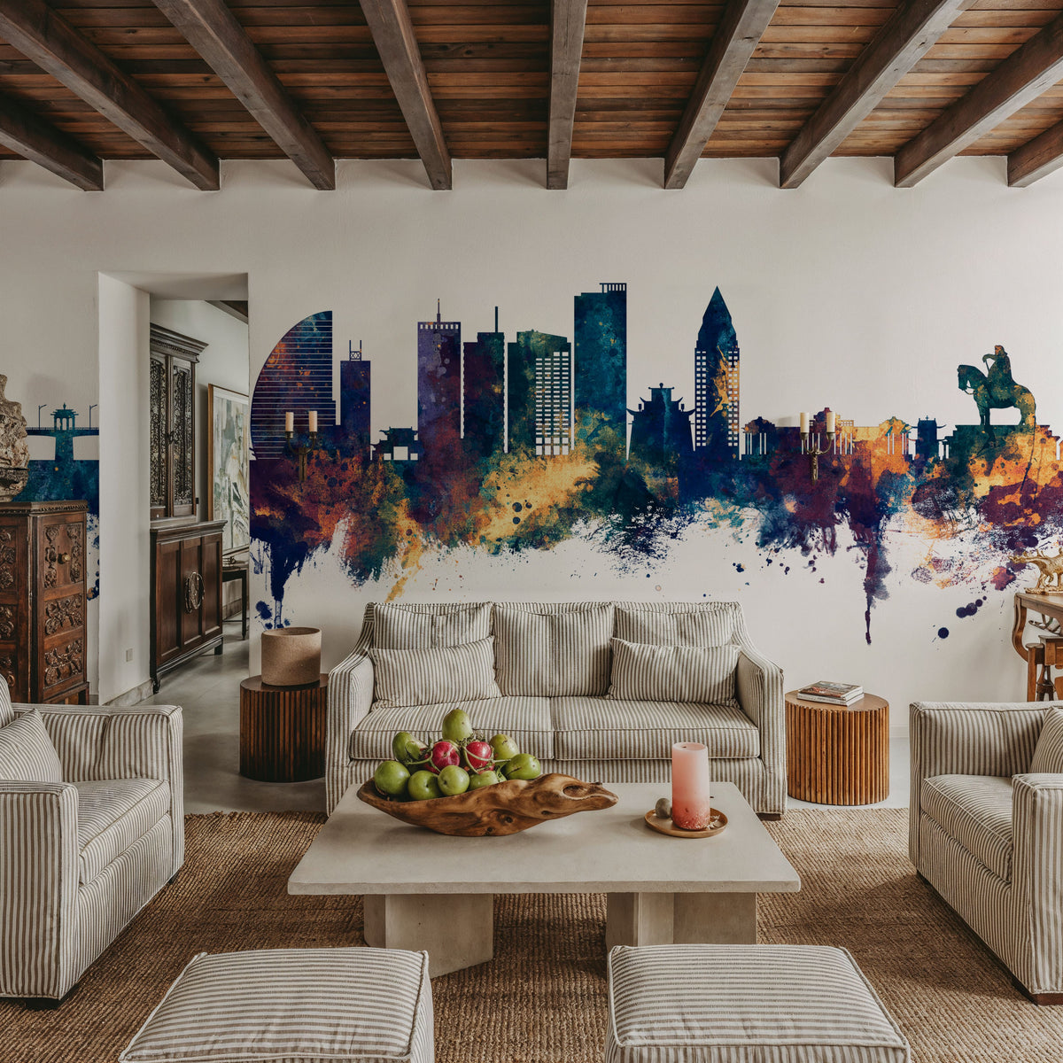 Ulaanbaatar Mongolia Skyline Blue & Bronze Mural Wallpaper - room preview 03