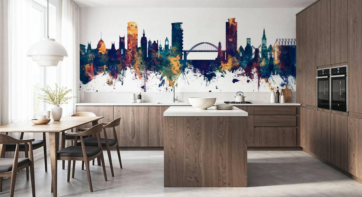 Sunderland England Skyline Blue & Bronze Mural Wallpaper - room preview 03