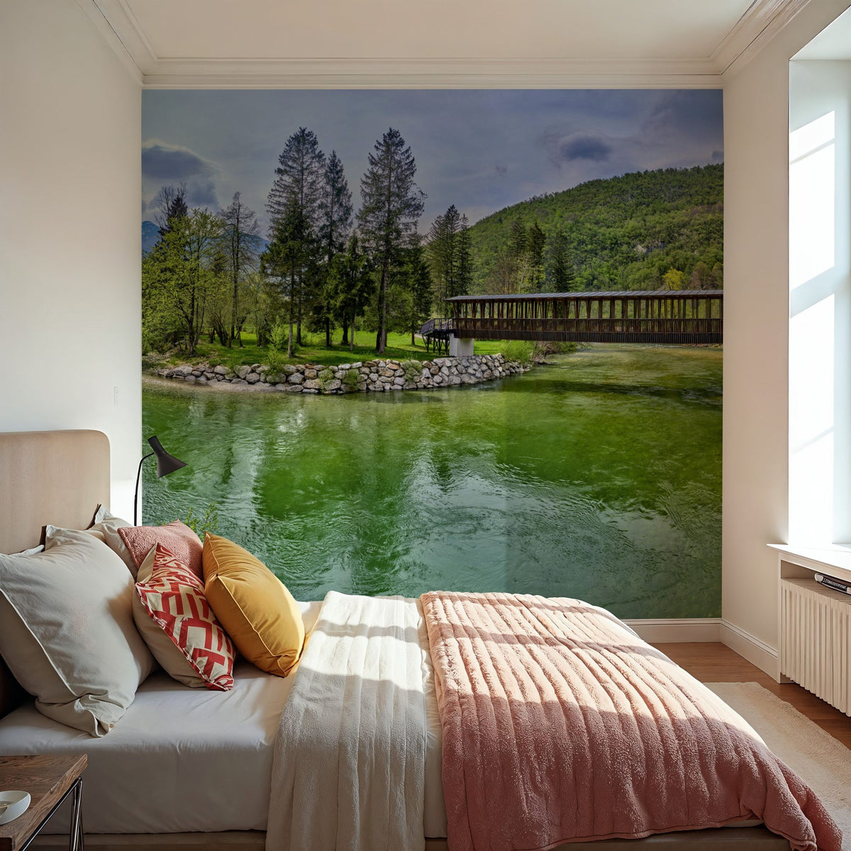 Mountain Bridge Serenity Mural Wallpaper - room preview 03
