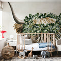 Harvest Cow Sage Texture Light Mural Wallpaper - room preview 03