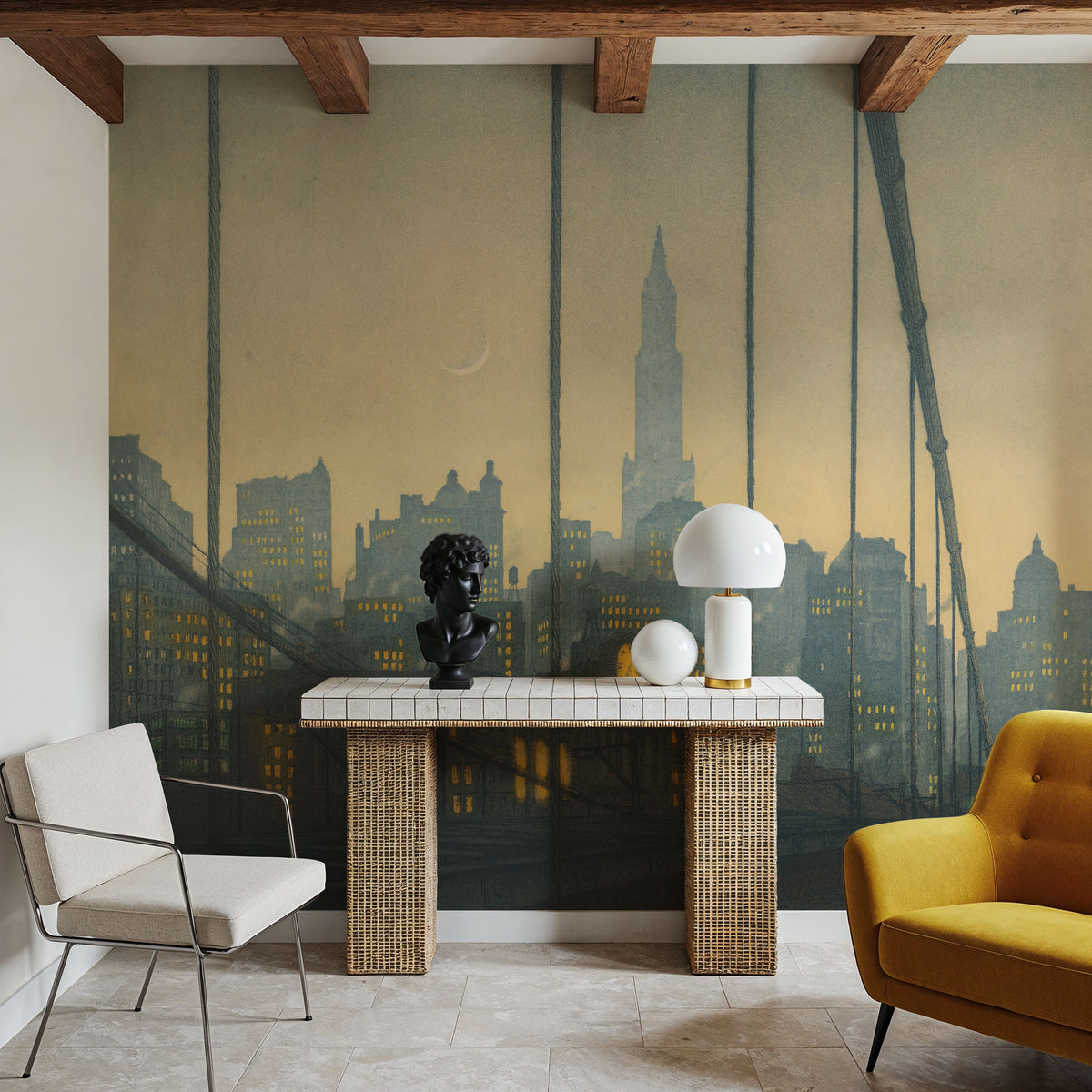 New York, Brooklyn Bridge (1927) Illustration Mural Wallpaper - room preview 03