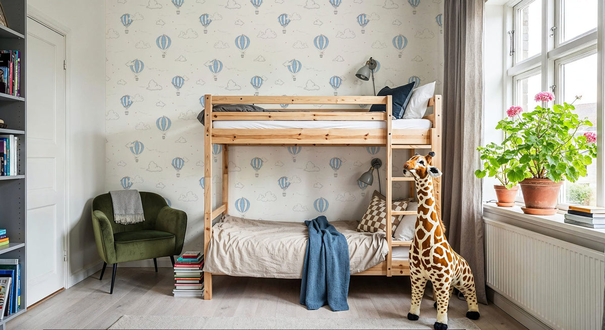 Petite Hot Air Balloons, Sky Blue Mural Wallpaper - room preview 03