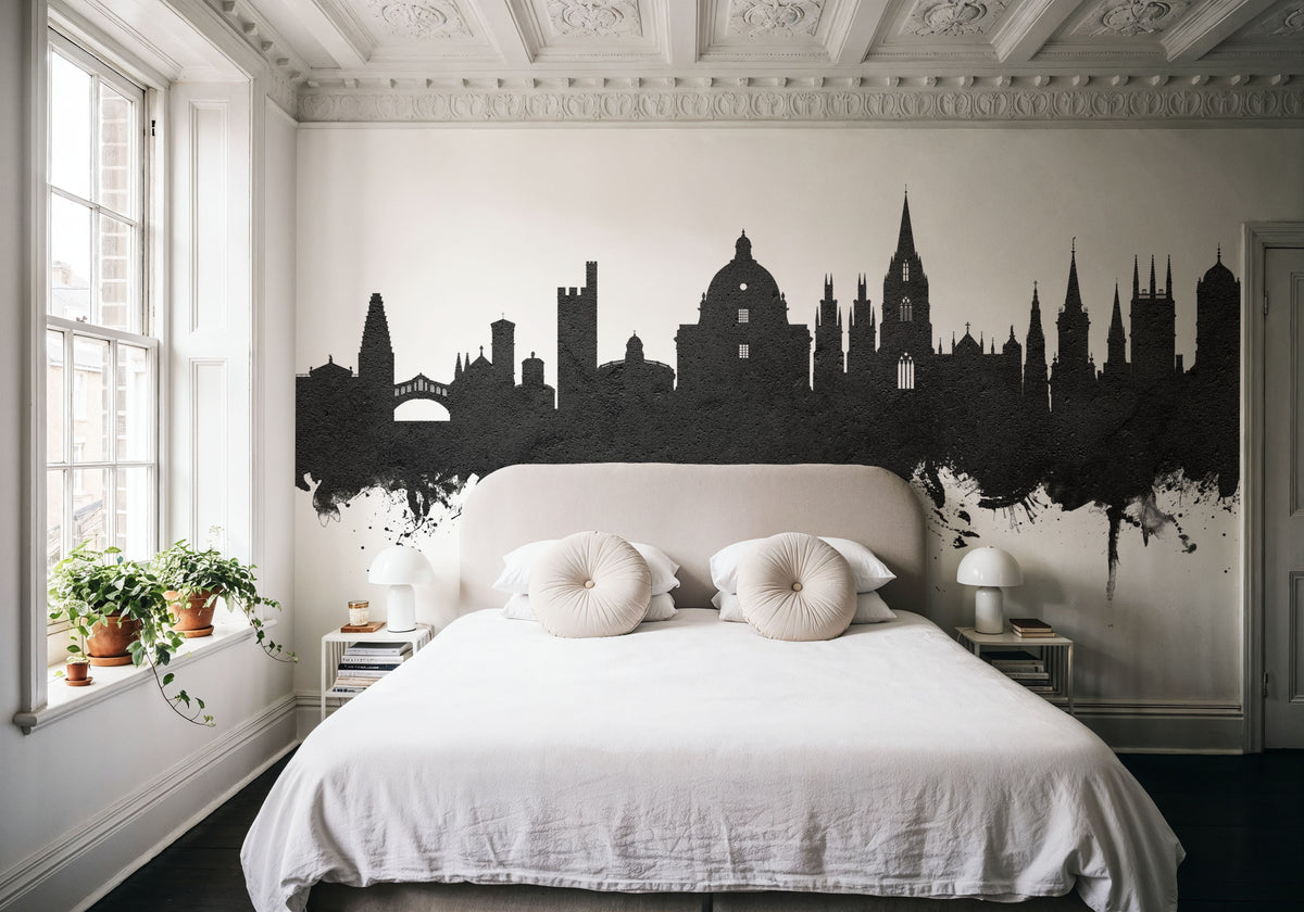 Oxford England Skyline Black & White Mural Wallpaper - room preview 03