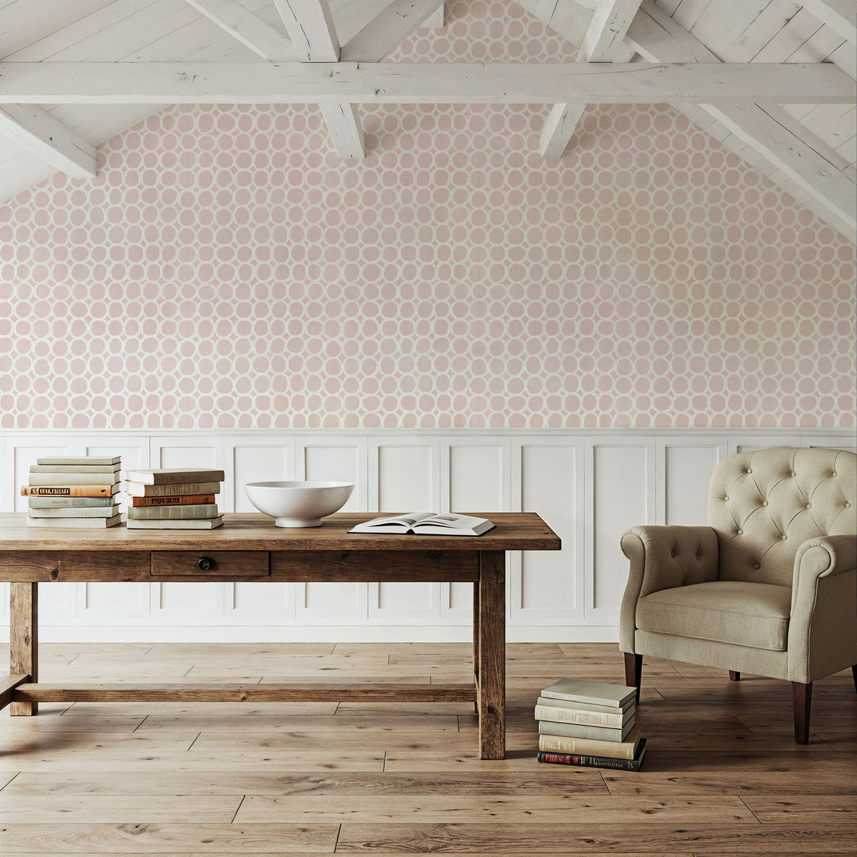 Mixed Pink Circles Inverse Mural Wallpaper - room preview 03