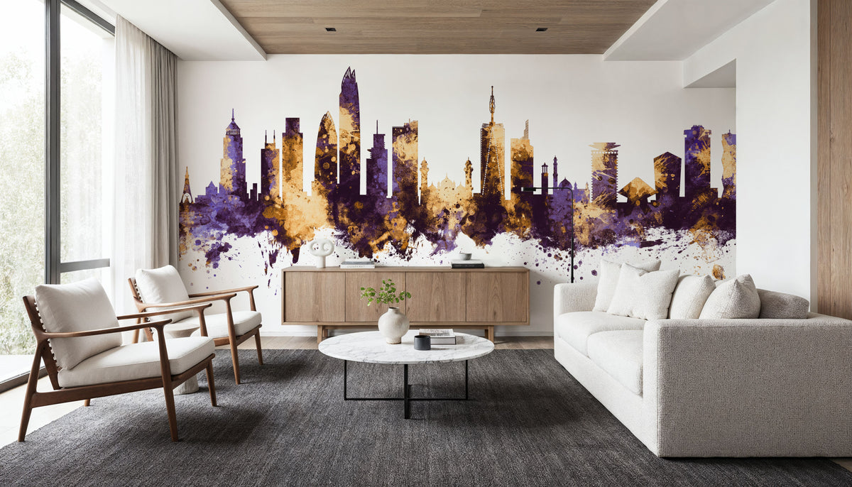 Nairobi Kenya Skyline Purple & Gold Mural Wallpaper - room preview 03