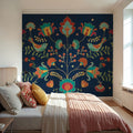 Folk Floral I Dark Mural Wallpaper - room preview 03