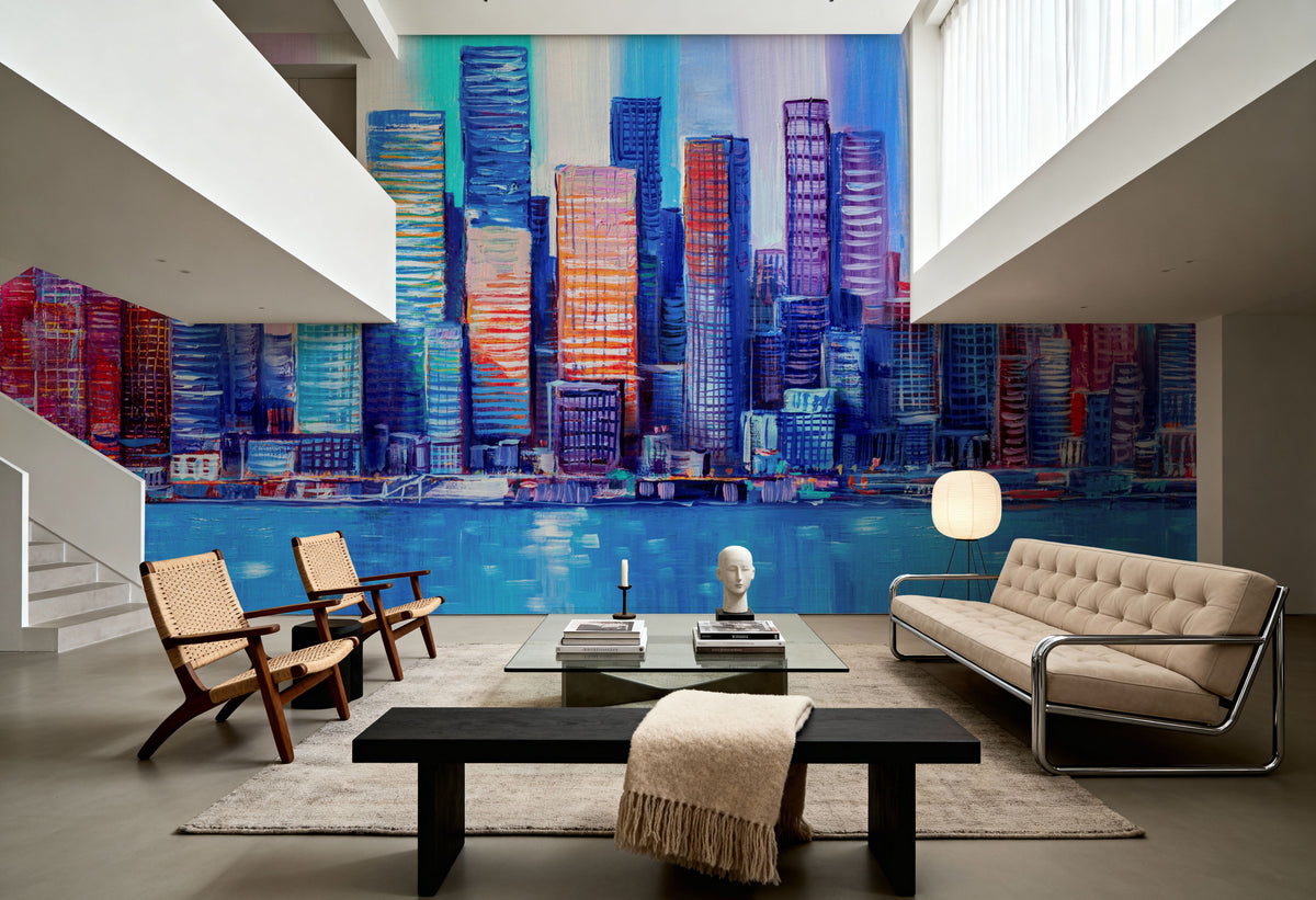 Chromatic Skyline Mural Wallpaper - room preview 03
