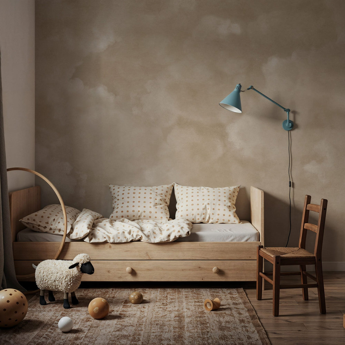 Painted Dreamy Clouds, Sepia Mural Wallpaper - room preview 03