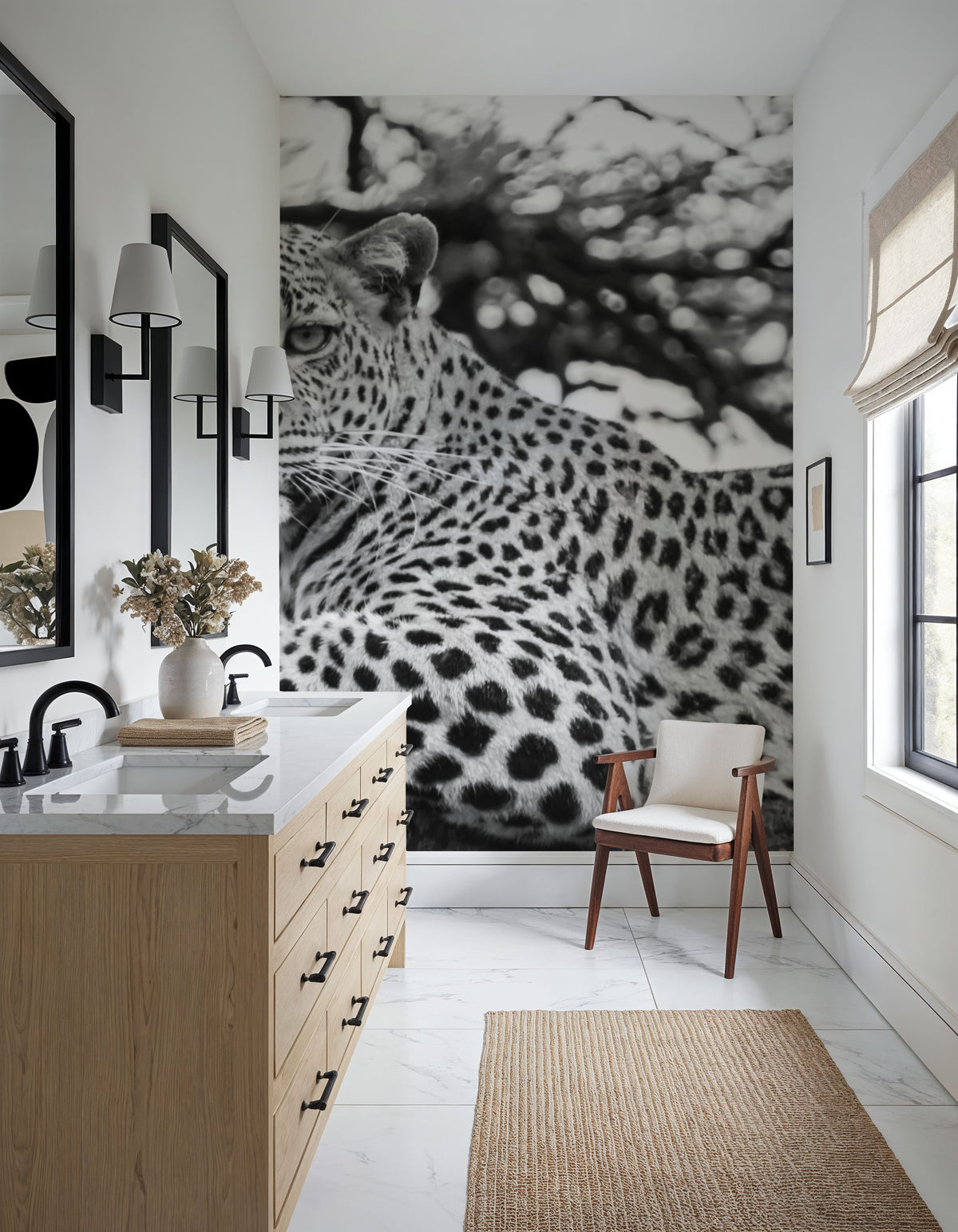 Lounging Leopard Neutral Mural Wallpaper - room preview 03