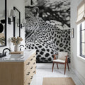 Lounging Leopard Neutral Mural Wallpaper - room preview 03