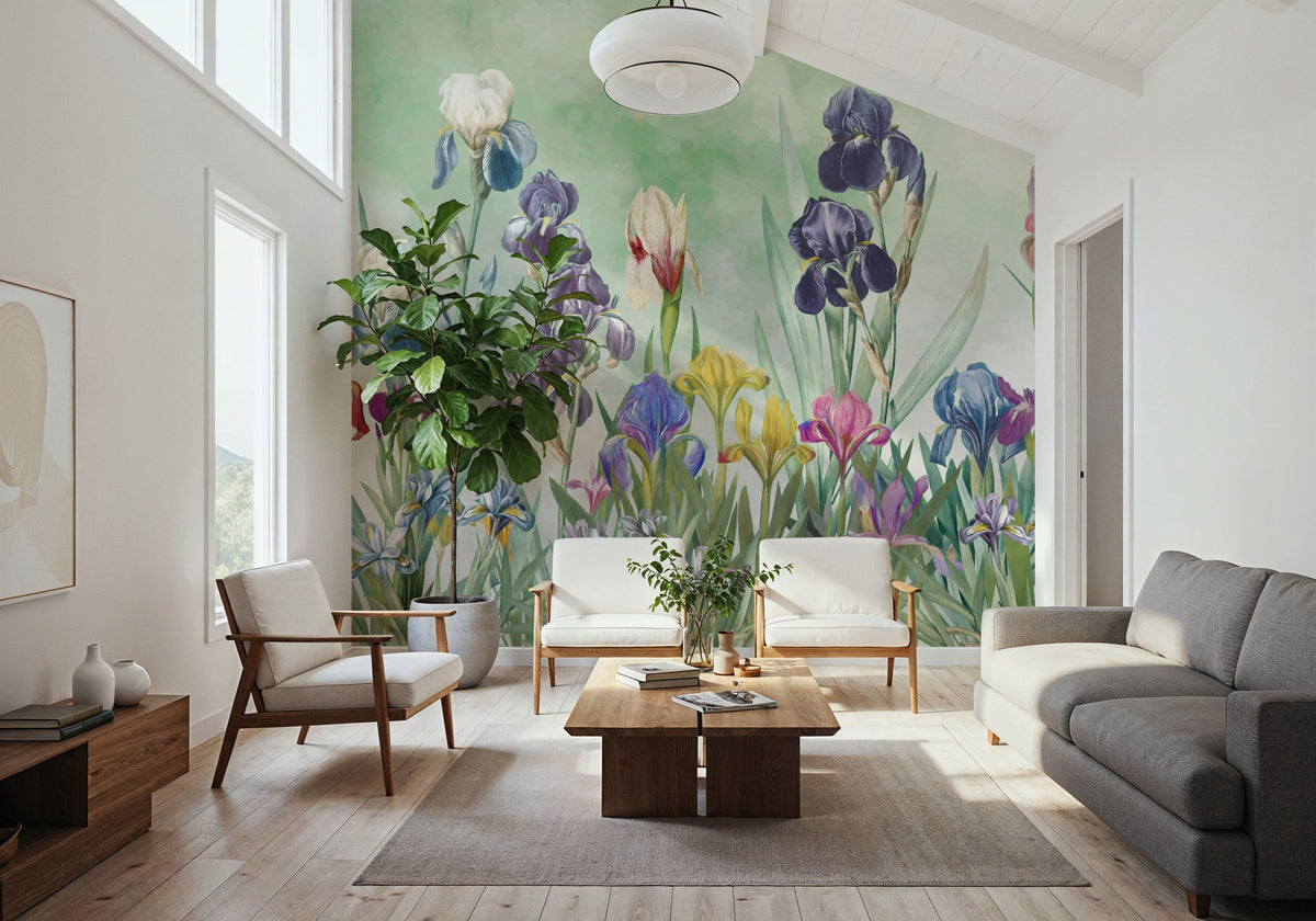 Iris Field Green Mural Wallpaper - room preview 03