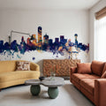 Dallas Skyline Blue & Bronze Mural Wallpaper - room preview 03