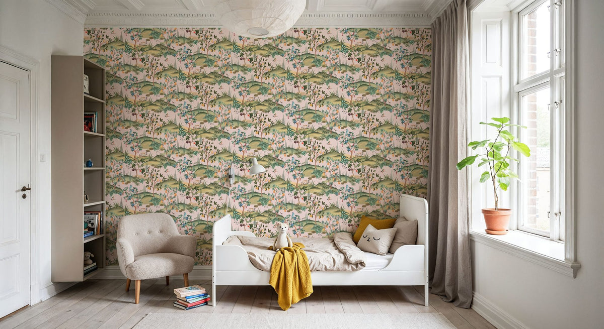 Orchard Reverie Pattern, Soft Pink Mural Wallpaper - room preview 03