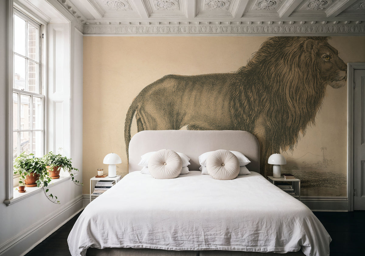 Vintage Lion Mural Wallpaper - room preview 03