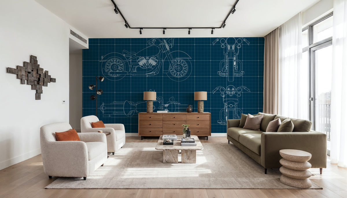Motorcycle Blueprint Mural Wallpaper - room preview 03