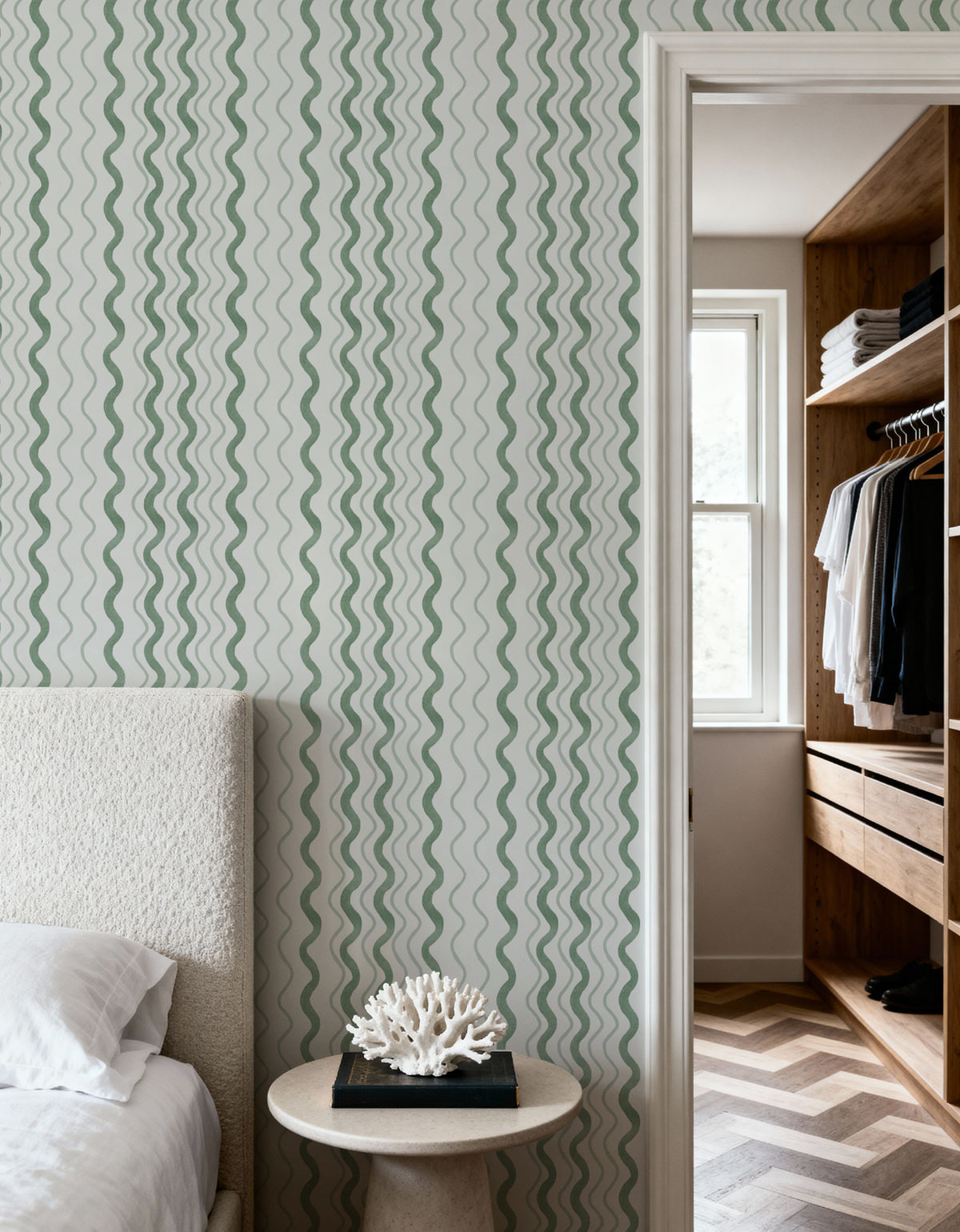 Wavy Stripes, Green Mural Wallpaper - room preview 03