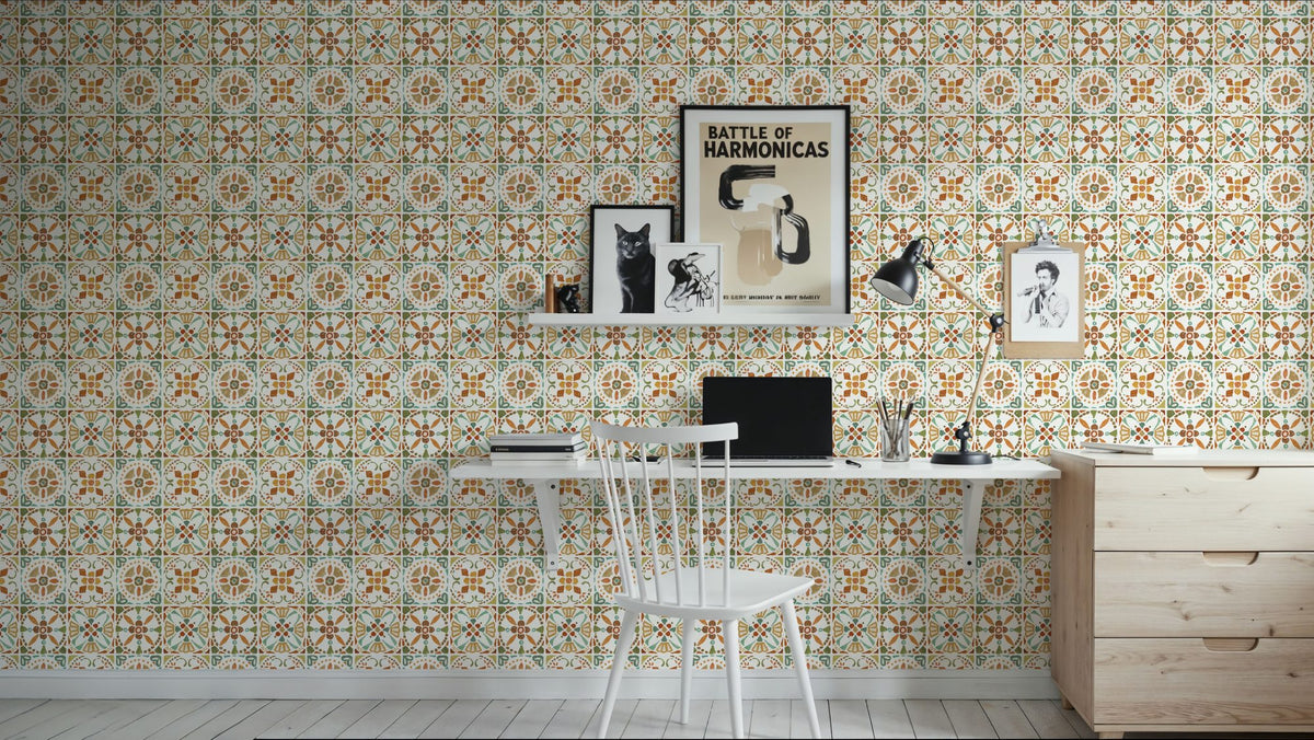 Autumn Tiles White Mural Wallpaper - room preview 03