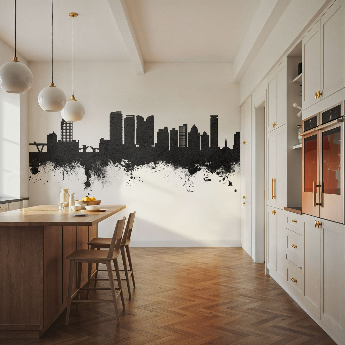 Fort Lauderdale Florida Skyline Black & White Mural Wallpaper - room preview 03
