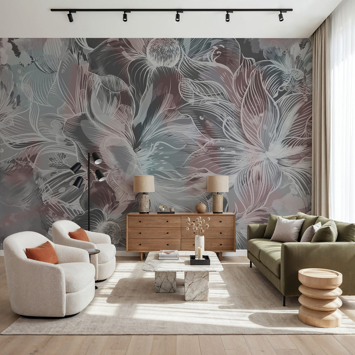 Seeing Through Leaves Red Mural Wallpaper - room preview 03