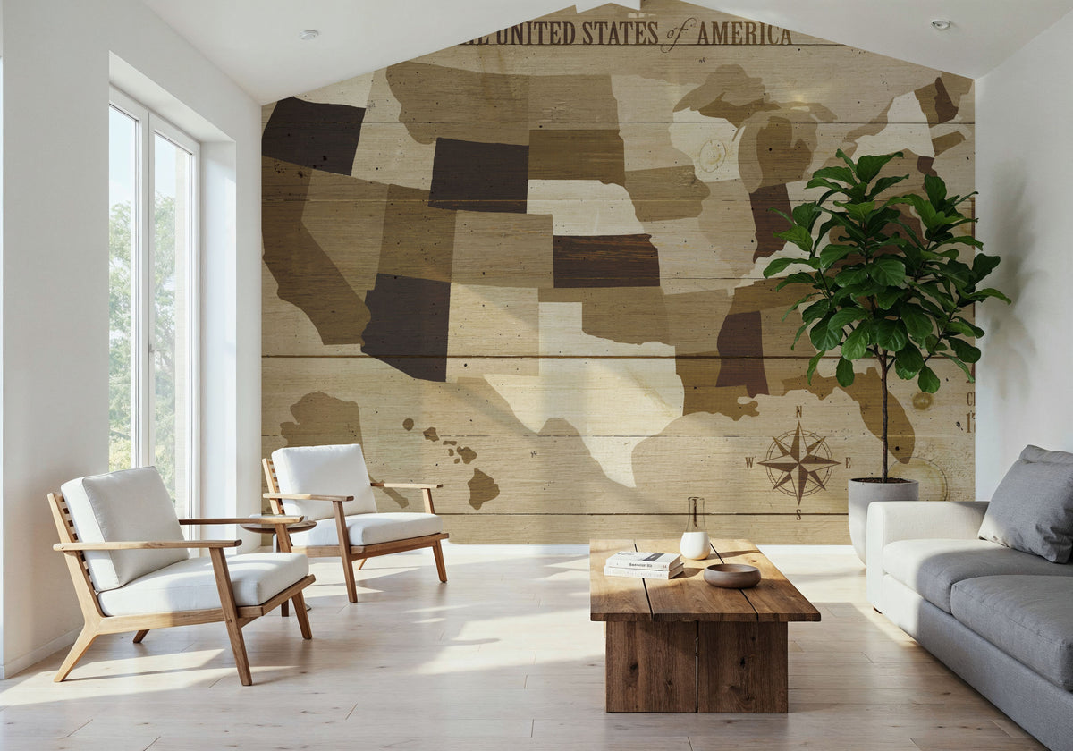 USA Modern Vintage Wood Mural Wallpaper - room preview 03