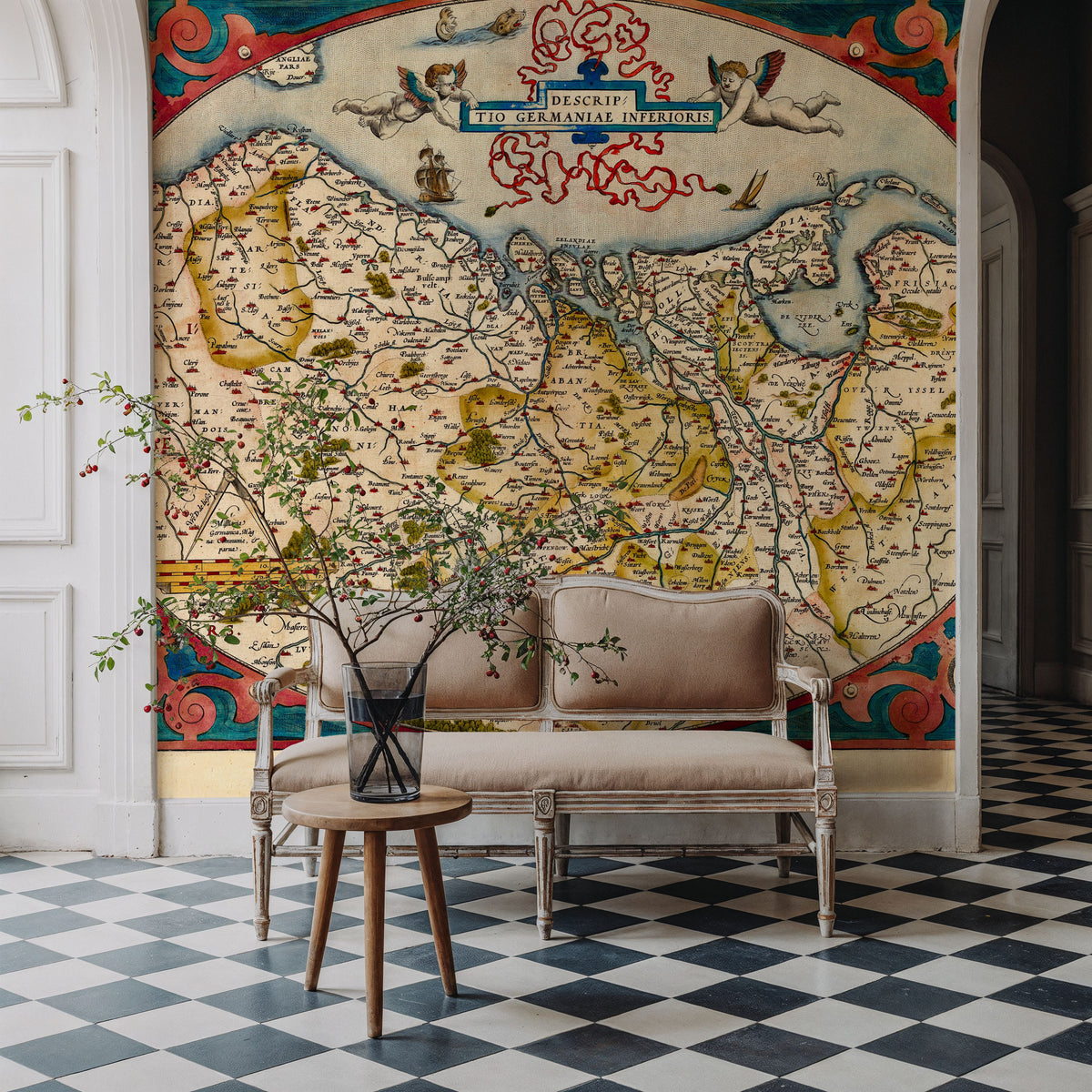 Old Map of Belgium, Netherlands and Germany, 1570 Mural Wallpaper - room preview 03