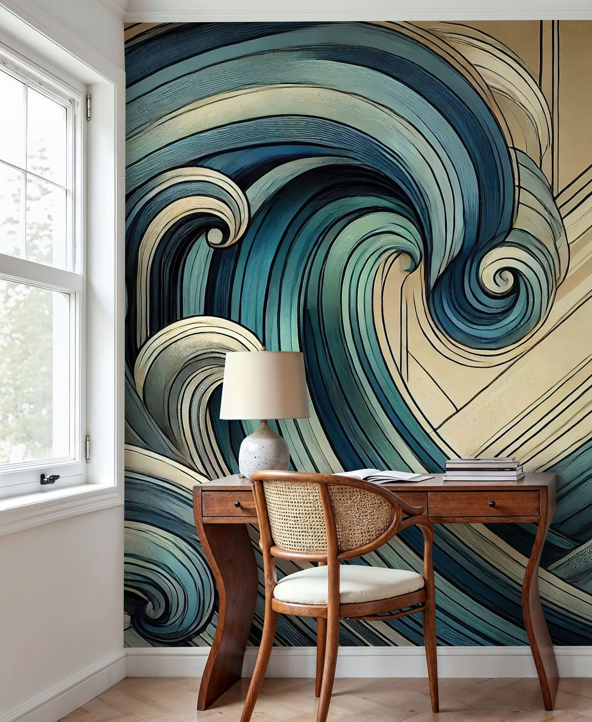 Ocean Waves in Art Deco Mural Wallpaper - room preview 03
